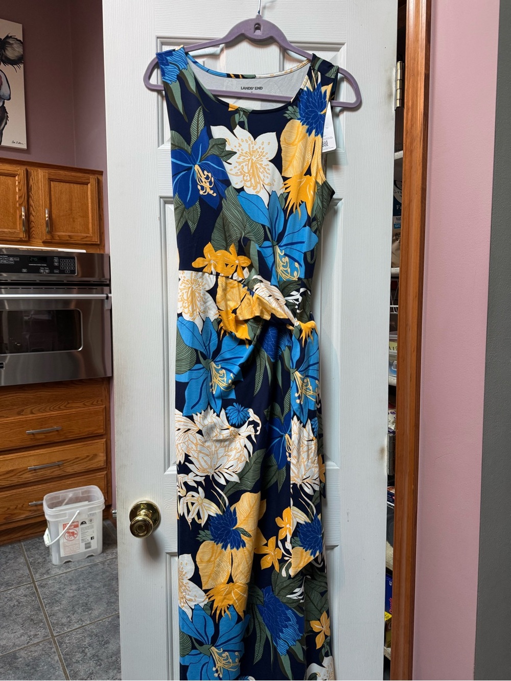 Lands End Women’s Cotton Modal Sleeveless Tie Waist Maxi Dress
